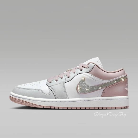 Women's Air Jordan 1 Low Customized Bling Sneakers Shoes Particle Rose Pink - Picture 9 of 9